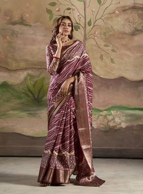 Maroon dola silk blend weaving traditional saree 1