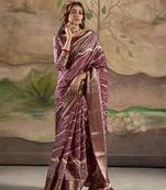 Maroon dola silk blend weaving traditional saree