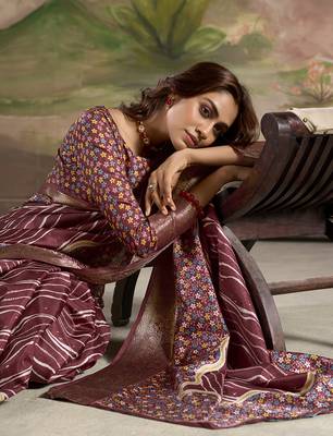 Maroon dola silk blend weaving traditional saree 2