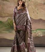 Brown dola silk blend weaving traditional saree