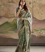 Green dola silk blend weaving traditional saree
