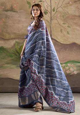 Blue dola silk blend weaving traditional saree 1