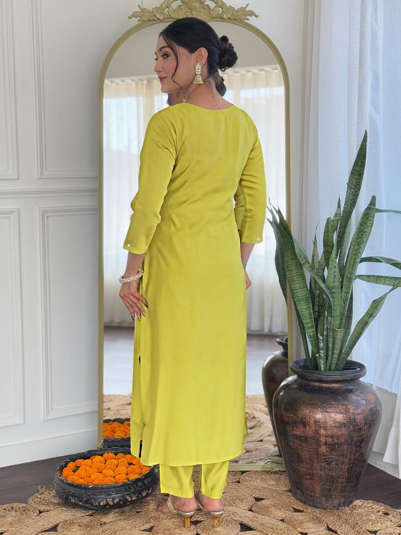 Liril Embroidered Rayon Fabric Straight Kurta, Pant and Dupatta Set