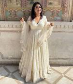 Off white Luckhnowi Sequins Work PARTY WEAR SUIT SET