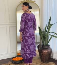 Purple Embroidered Rayon Fabric Straight Kurta, Pant and Dupatta Set