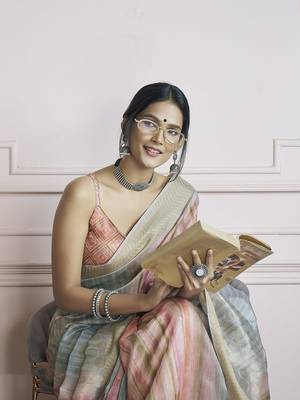 Digital print handloom silk blend multi colour saree 2