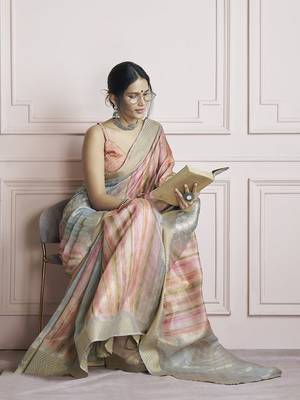 Digital print handloom silk blend multi colour saree 1