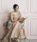 Digital print handloom silk blend multi colour saree