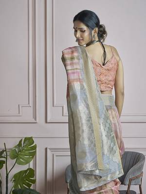 Digital print handloom silk blend multi colour saree 3