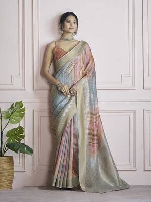 Digital print handloom silk blend multi colour saree 4