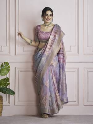 Digital print handloom silk blend multi colour saree 1