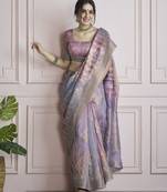 Digital print handloom silk blend multi colour saree