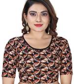 Black Cotton Lycra Fully Stretchable Round Neck Digital Printed Readymade Blouse