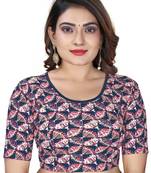Blue Cotton Lycra Fully Stretchable Round Neck Digital Printed Readymade Blouse