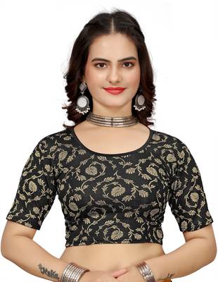 Black Cotton Lycra Fully Stretchable Round Neck Readymade Blouse 1