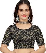 Black Cotton Lycra Fully Stretchable Round Neck Readymade Blouse