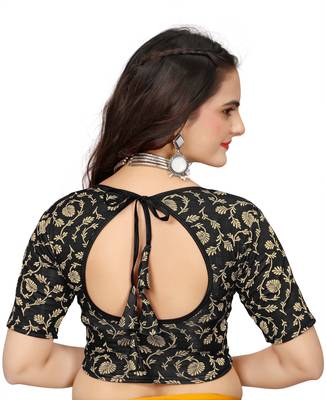 Black Cotton Lycra Fully Stretchable Round Neck Readymade Blouse 2