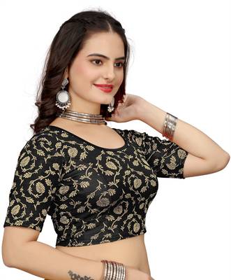 Black Cotton Lycra Fully Stretchable Round Neck Readymade Blouse 3