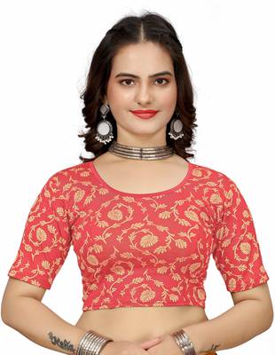 Red Cotton Lycra Fully Stretchable Round Neck Readymade Blouse 1