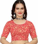Red Cotton Lycra Fully Stretchable Round Neck Readymade Blouse