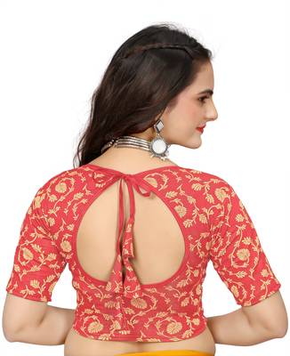 Red Cotton Lycra Fully Stretchable Round Neck Readymade Blouse 2