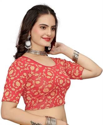 Red Cotton Lycra Fully Stretchable Round Neck Readymade Blouse 3