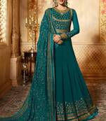 Turquoise zari embroidery and diamond georgette anarkali churidar-full stitched