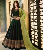 Green zari embroidery and diamond satin georgette anarkali churidar-full stitched