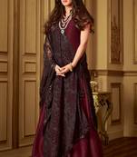 Wine zari embroidery and diamond art silk anarkali churidar-full stitched