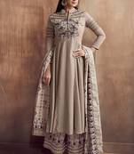 Fawn zari embroidery and diamond cotton silk anarkali palazzo - full stitched