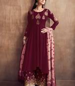 Maroon zari embroidery and diamond cotton silk anarkali palazzo - full stitched