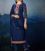 Blue zari embroidery and diamond georgette straight pant - full stitched