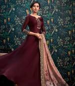 Maroon zari embroidery and diamond satin georgette anarkali churidar - full stitched