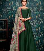 Green zari embroidery and diamond satin georgette anarkali churidar - full stitched