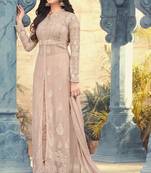 Beige zari embroidery and diamond georgette anarkali pant - full stitched