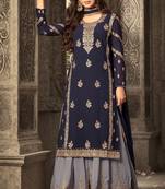 Blue zari embroidery and diamond georgette straight palazzo - full stitched