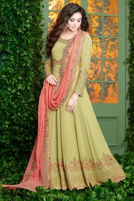 Green zari embroidery and diamond georgette anarkali churidar - full stitched 1