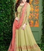 Green zari embroidery and diamond georgette anarkali churidar - full stitched