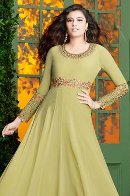 Green zari embroidery and diamond georgette anarkali churidar - full stitched 2