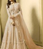 Fawn zari embroidery and diamond net anarkali churidar - full stitched