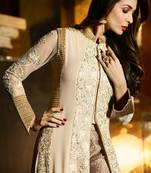 Cream zari embroidery and diamond georgette anarkali churidar - full stitched