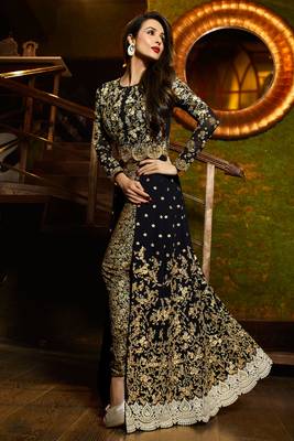 Black zari embroidery and diamond georgette anarkali churidar - full stitched 1