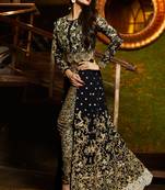 Black zari embroidery and diamond georgette anarkali churidar - full stitched