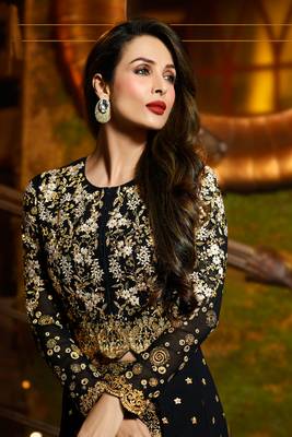 Black zari embroidery and diamond georgette anarkali churidar - full stitched 2