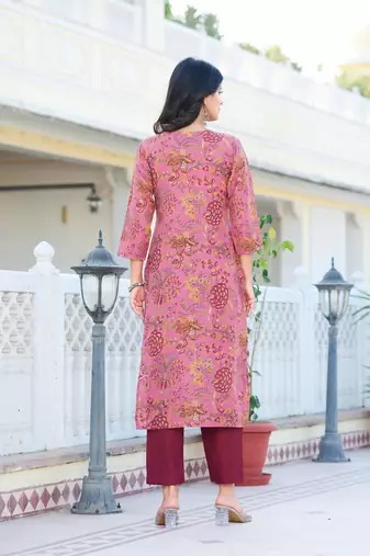 Women's Printed Cotton Straight Kurta Pant Set.