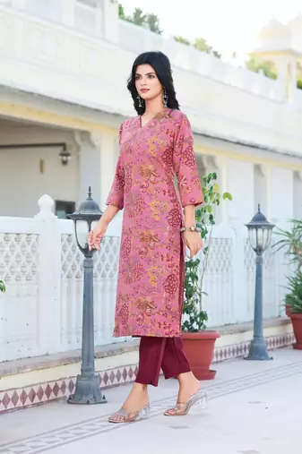 Women's Printed Cotton Straight Kurta Pant Set.