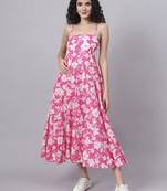 Divena pink floral shoulder straps cotton dress