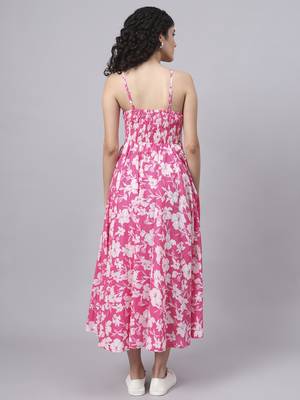Divena pink floral shoulder straps cotton dress 2