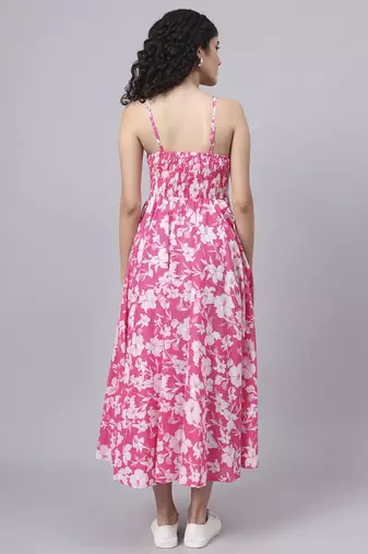 Divena pink floral shoulder straps cotton dress