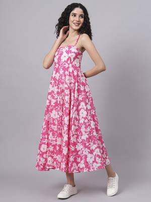 Divena pink floral shoulder straps cotton dress 4